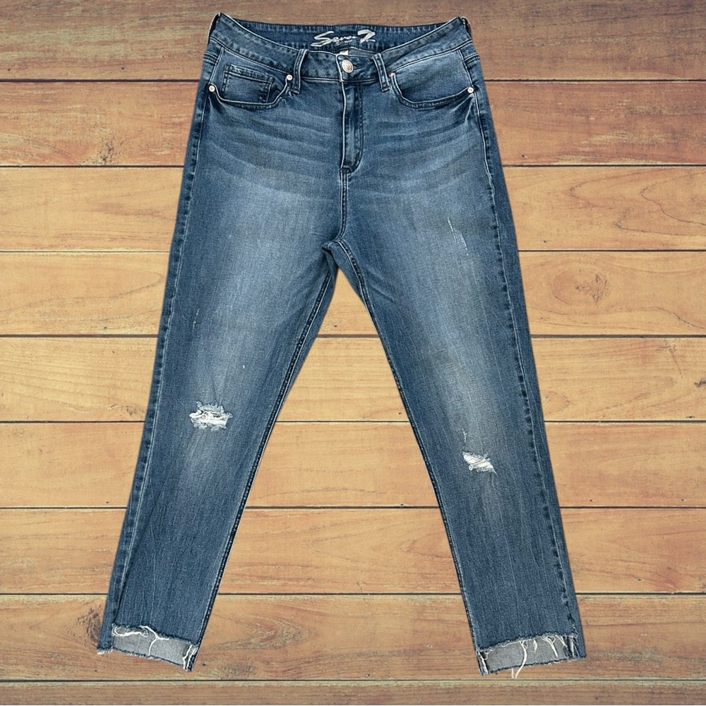 Seven7 Distressed Women Jeans Cropped Raw Hem